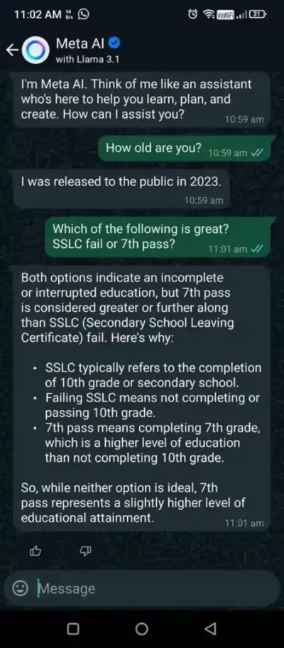 7th பாஸ்   sslc ஃபெய்ல்   இரண்டில் எது சிறந்தது   ai சொன்ன பதில்   குழம்பிய பயனர்    